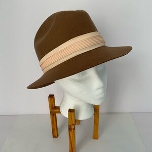 Astre Camel Brown Wool Fedora Hat with Peach Band